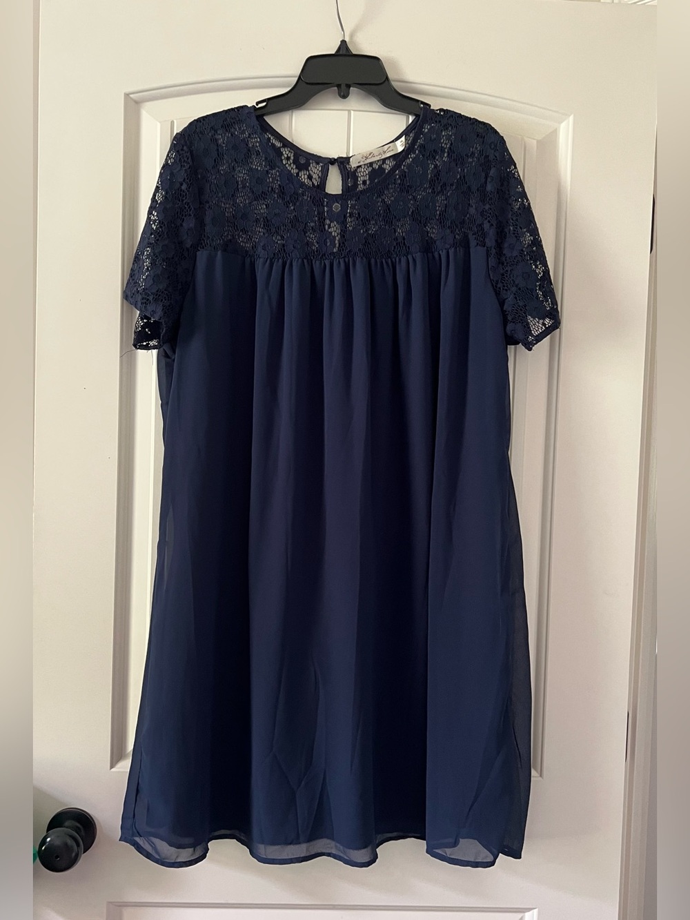 Liberty Love Navy blue lace babydoll dress lace trim on neckline lined size 3XL